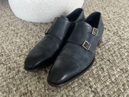 Double Monk von Santoni, Hand-finished Denimblau, Gr. 10