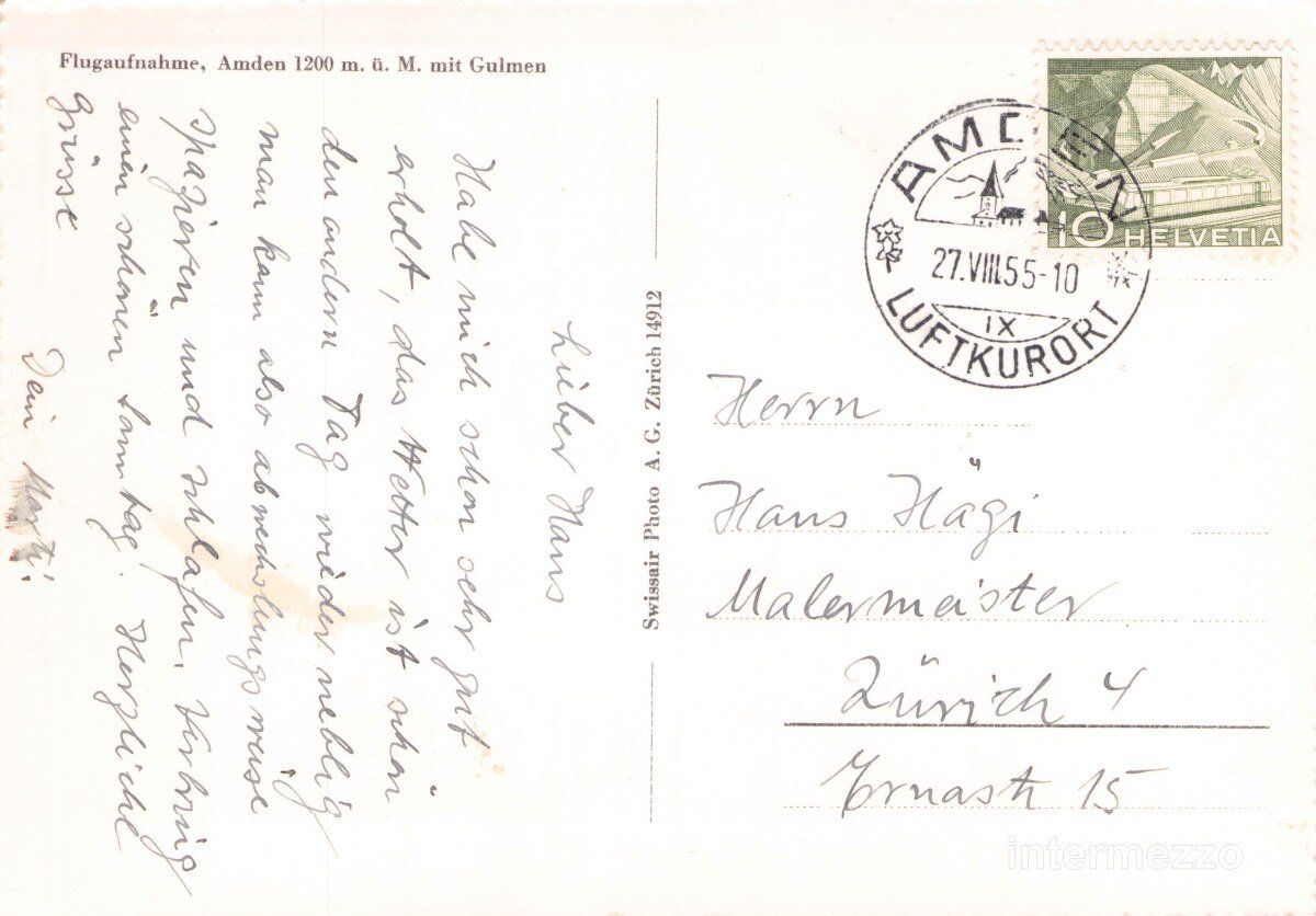 Cartoline postali: Amden SG // 1955 Flugbild Dorf Gulmen – Usato da Basel venduto da intermezzo12 1