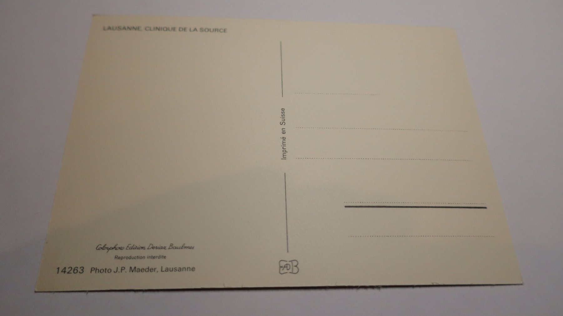 Cartes postales: Lausanne Clinique de la Source – D'occasion à Cormoret par Pascalll2001 2