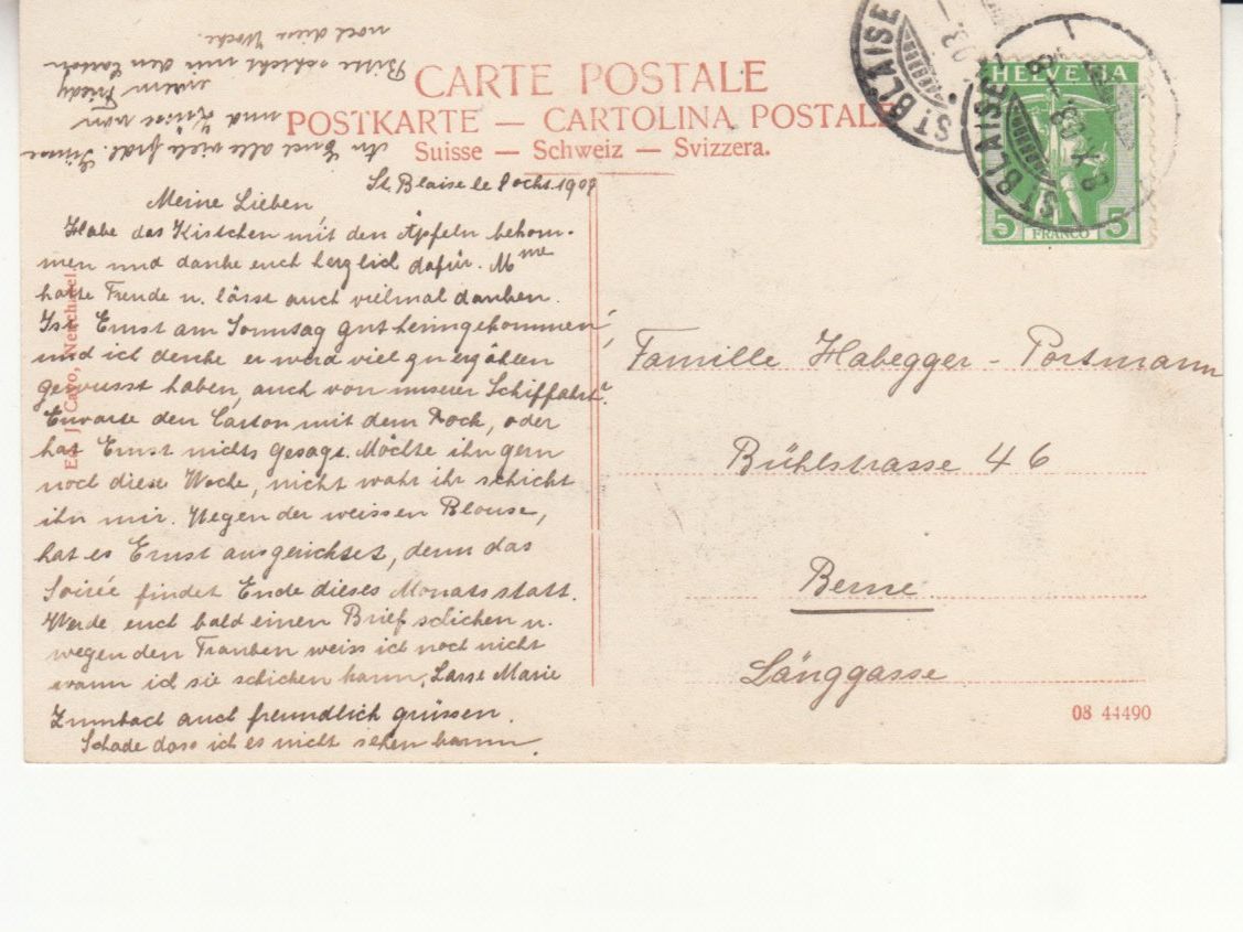 Cartoline postali: St. Blaise 1908 – Usato da Bürglen TG venduto da StampGraf 1