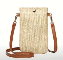 Sac bandoulière paille tressée porte-téléphone, neuf
