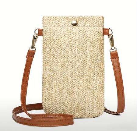Sac bandoulière paille tressée porte-téléphone, neuf