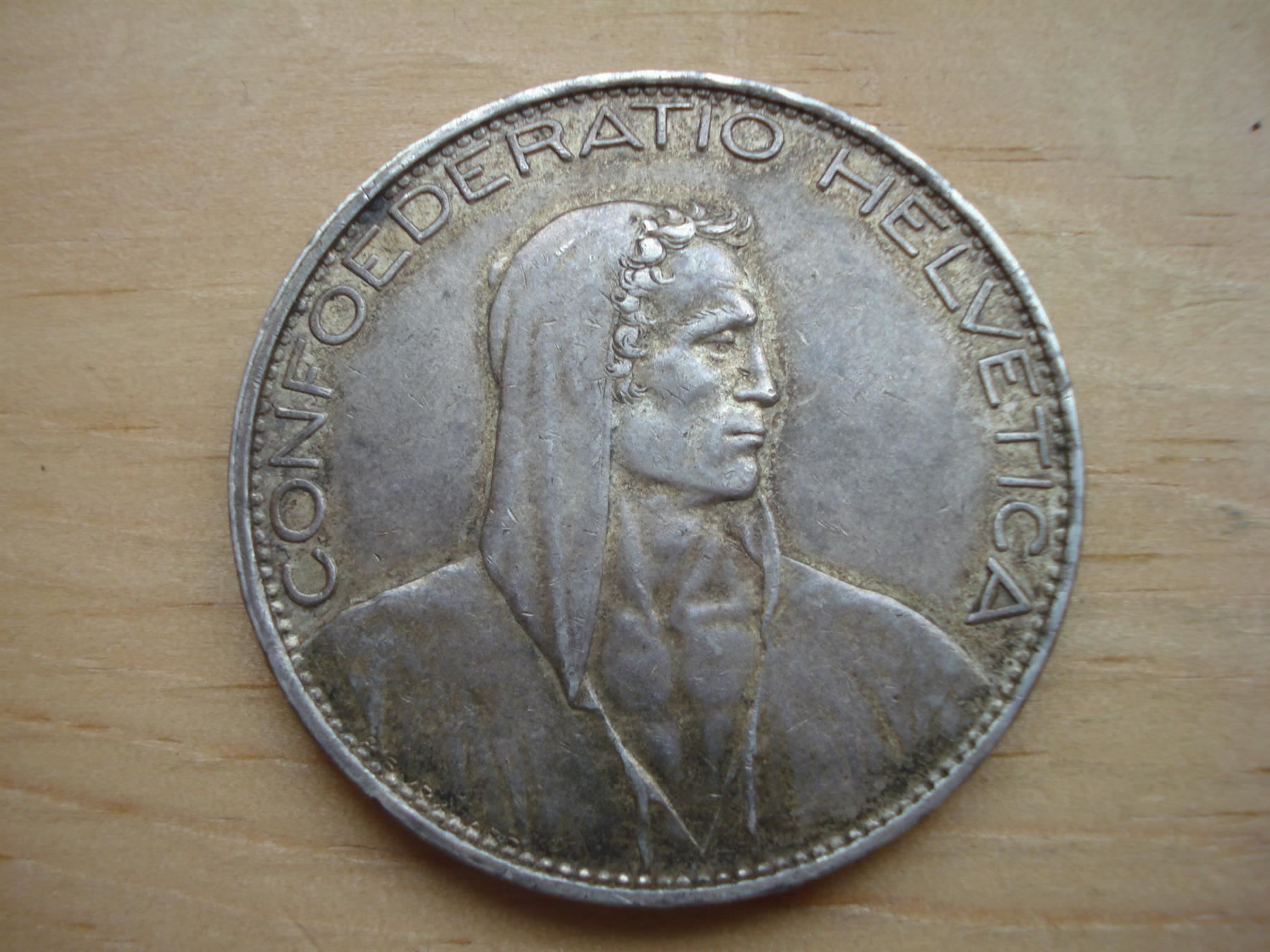 Alle Münzen: (B4) 5 Franken  1925 – Gebraucht aus Erlach von Net-Coins 1
