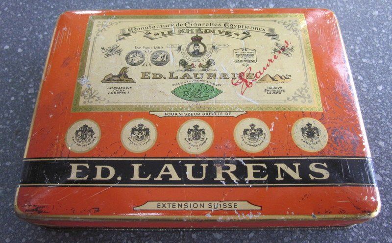 Dosen: Alte Blechdose ED. LAURENS, Genève, Orange – Gebraucht aus Bischofszell von Pfau0 1