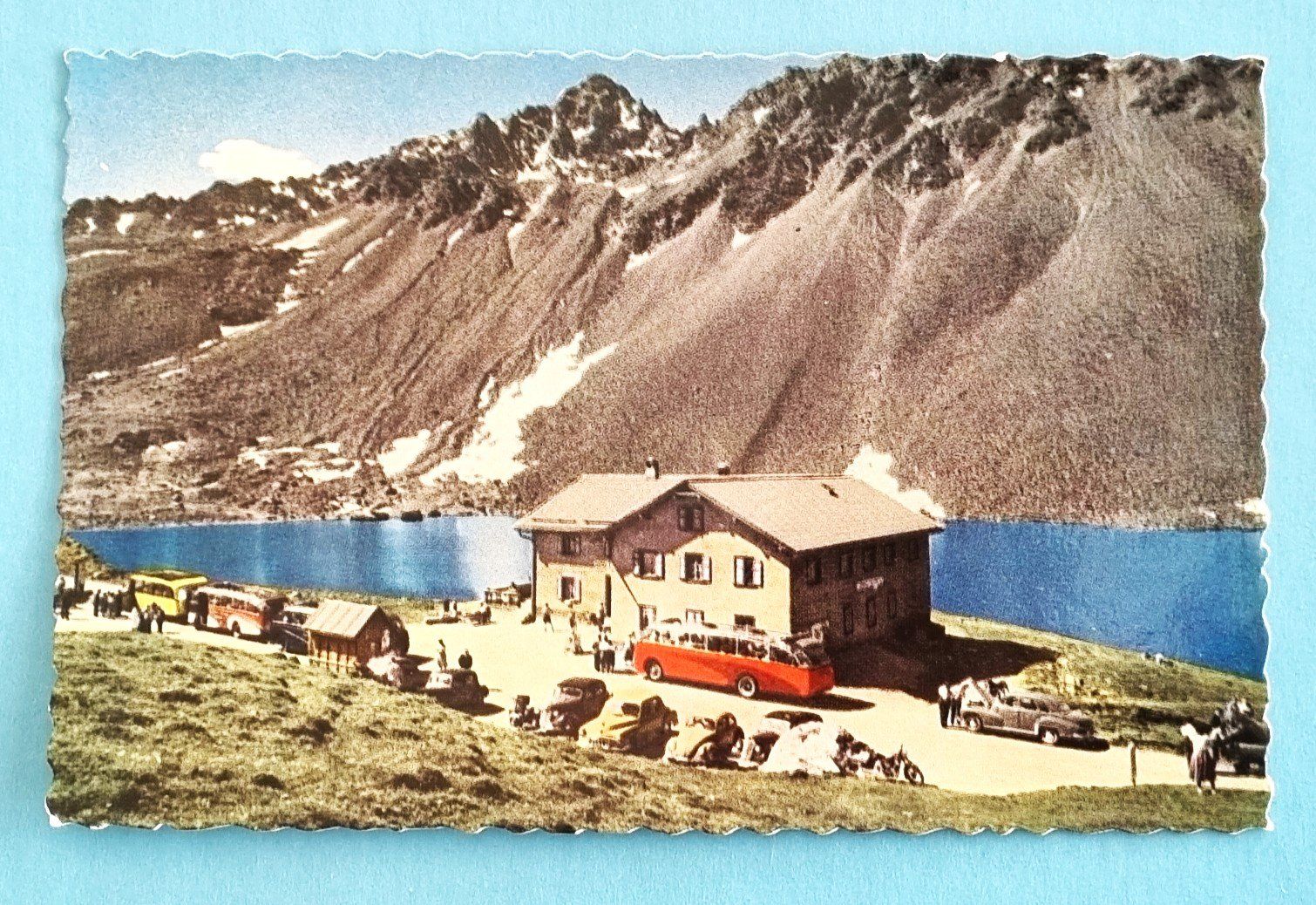 Cartoline postali: Flüela Hospiz - Restaurant - Postauto - Autobus – Usato da Rothrist venduto da RROENK