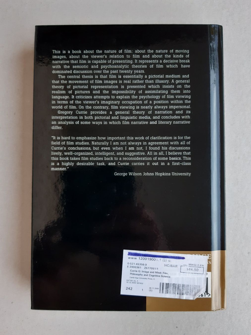 Libri: Image and Mind: Film, Philosophy, and Cognitive Science – Nuovo e nell'imballaggio originale da Basel venduto da odradek 1