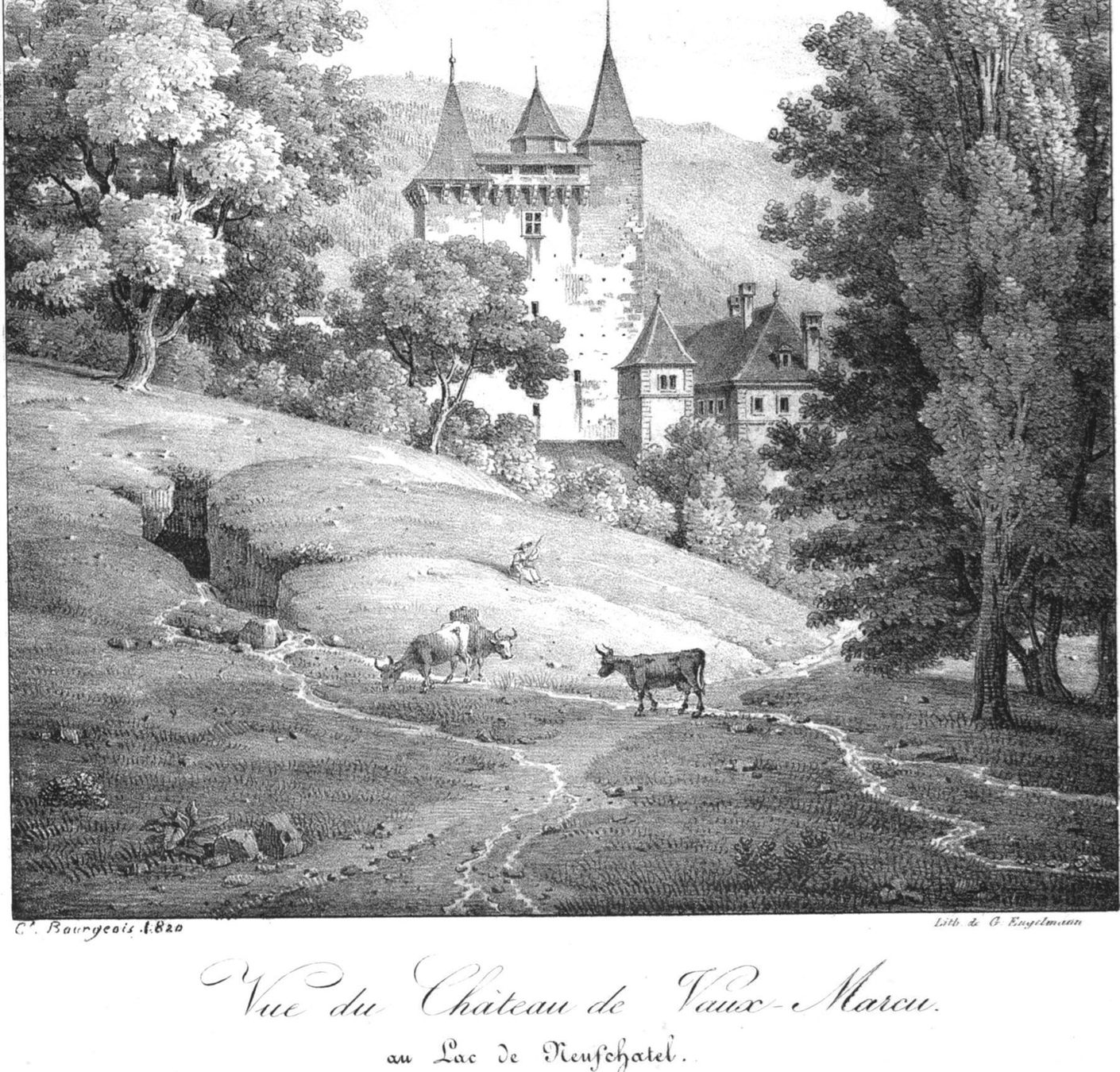 Incisioni: Vaumarcus  Original-Litho von Engelmann – Usato da Rafz venduto da Helvet32 1
