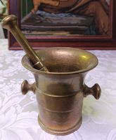 Antiker Mörser mit Pistill aus massivem Messing/Bronze 1.7kg