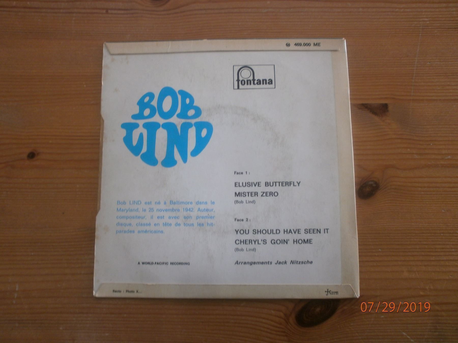 Schallplatten: Bob Lind "Elusive Butterfly" EP 1965 – Gebraucht aus Sempach von Allmusic 1