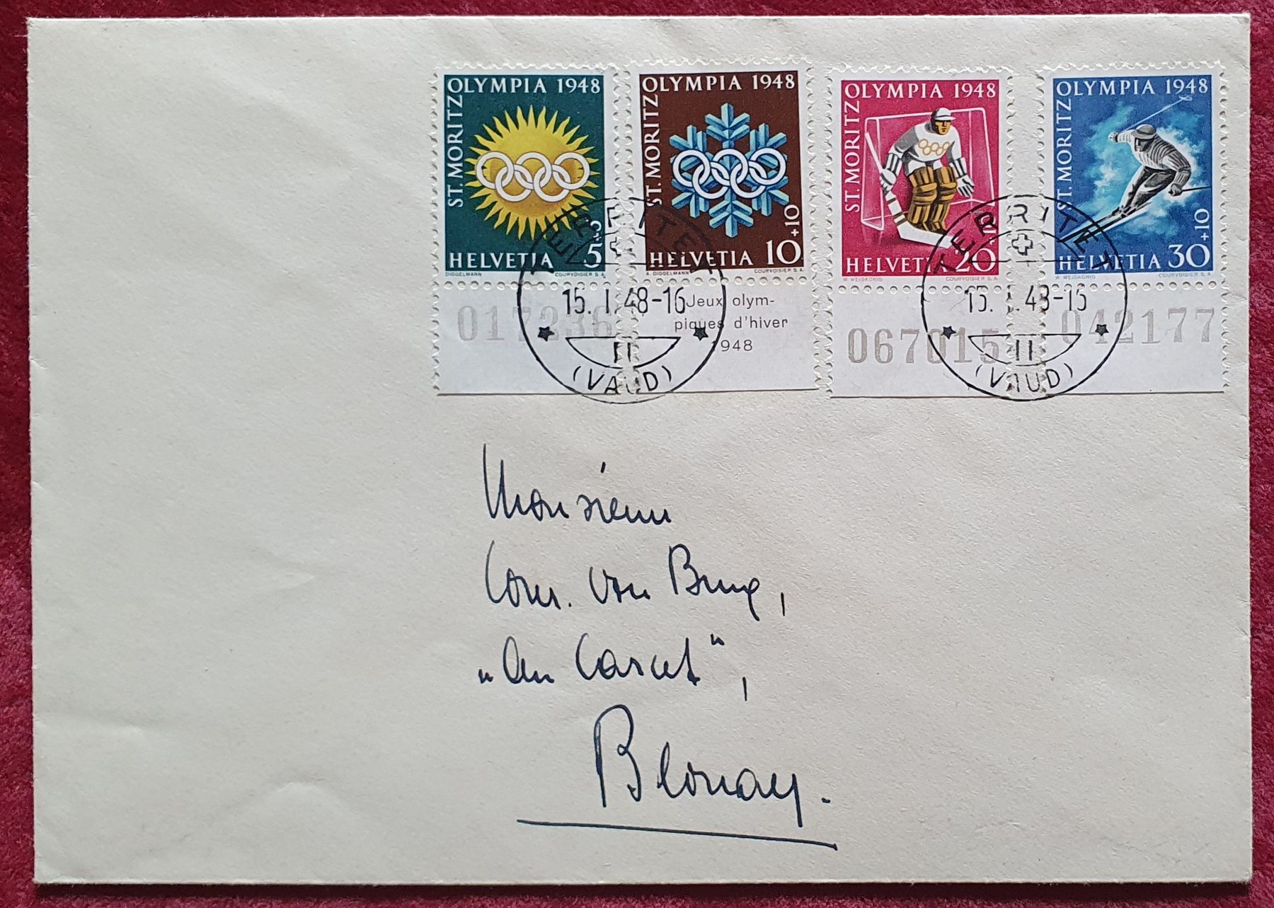 Alle Briefmarken: 1948, FDC OLYMPISCHEN WINTERSPIELE ST. MORITZ, ET- TERRITET – Gebraucht aus Kreuzlingen von Rschweiz1
