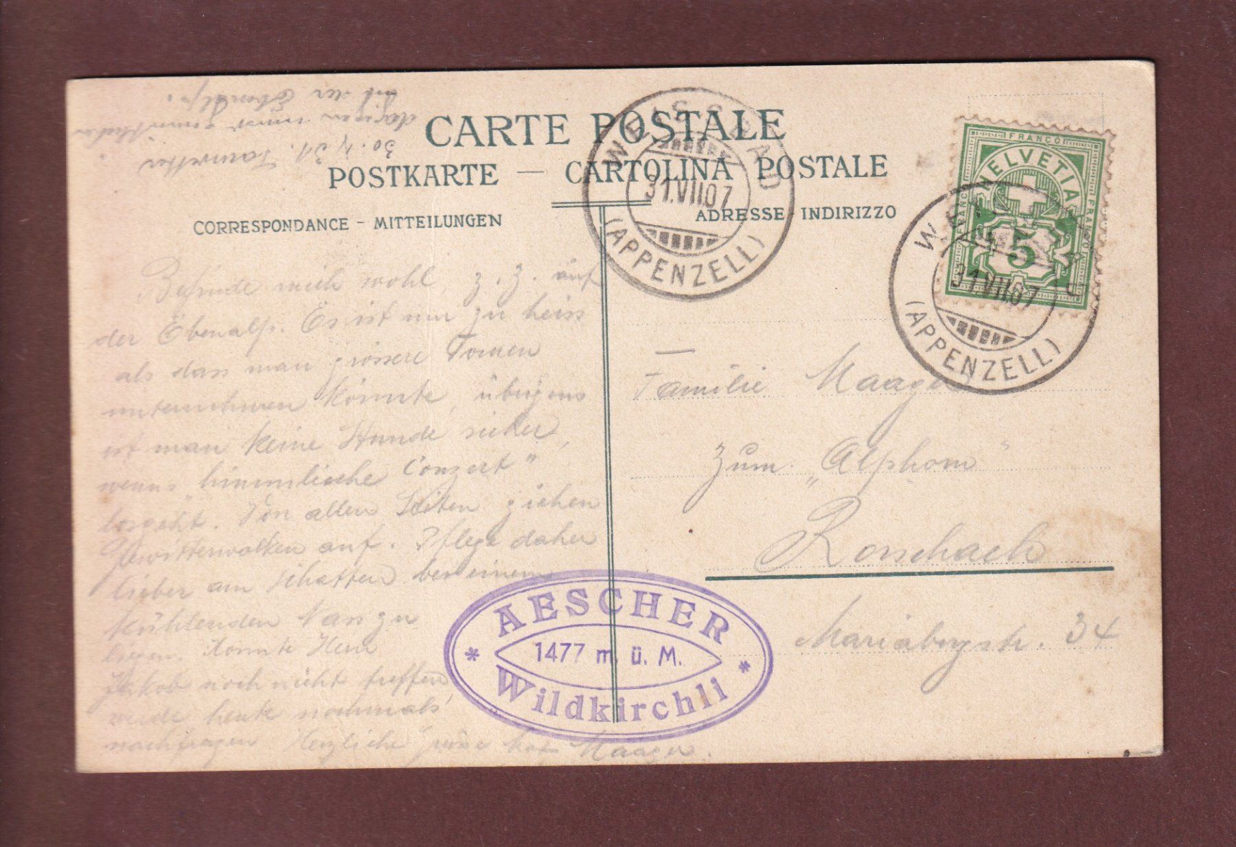 Cartoline postali: MEGLISALP - 1907 – Usato da Pully venduto da nicecards 1