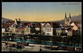 AK Olten, Amthausquai mit Brücke aus der Vogelschau