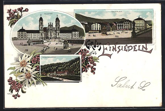 Cartoline postali: Litho Einsiedeln, Kloster, Hauptplatz, F – Usato da Berlin venduto da bartko-reher