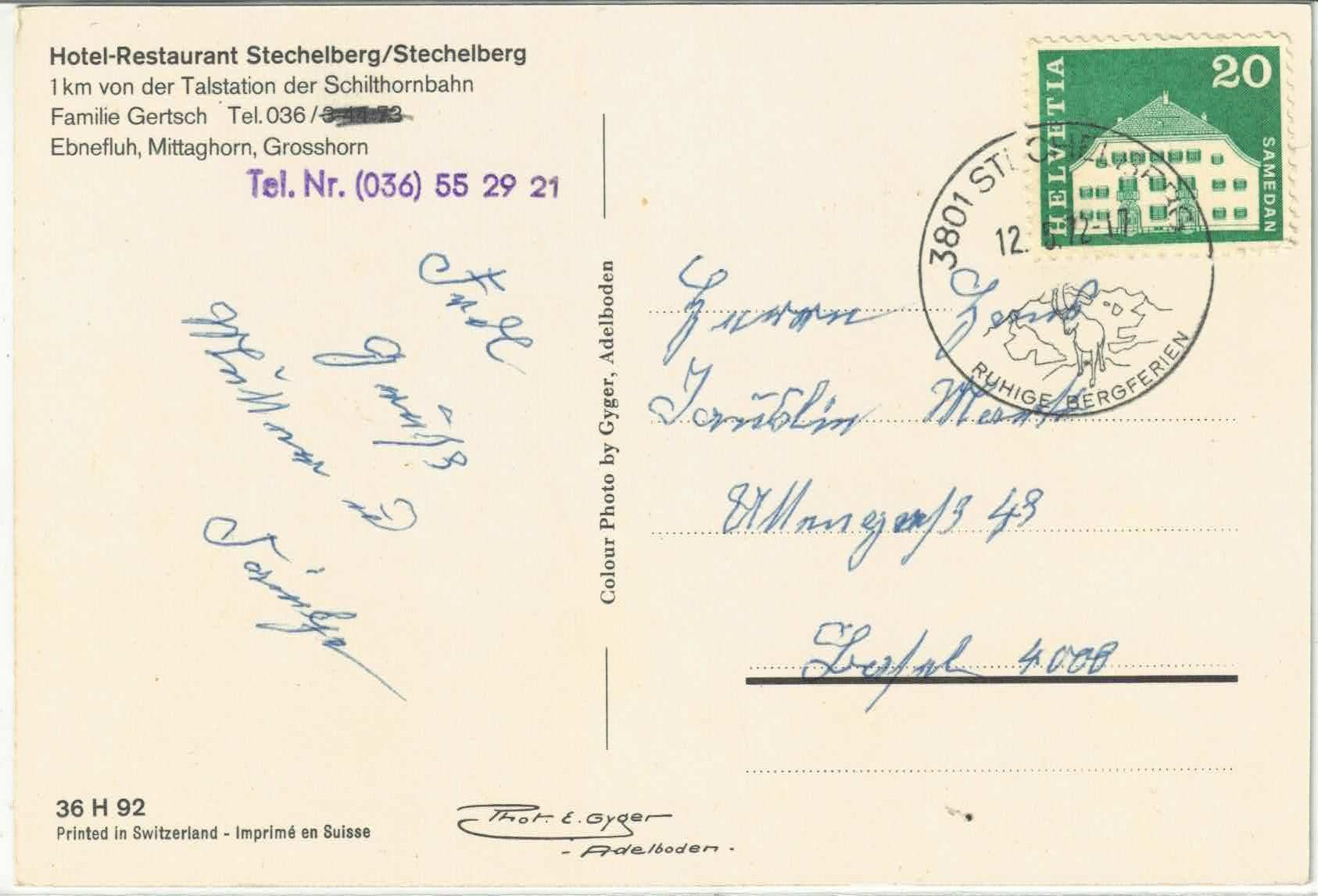 Cartes postales: Hotel-Restaurant Stechelberg – D'occasion à Ettingen par Kartenplanet 1