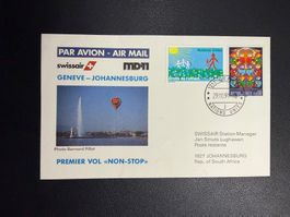 Swissair Erstflugbrief Genf-Johannesburg ab UNO 1991