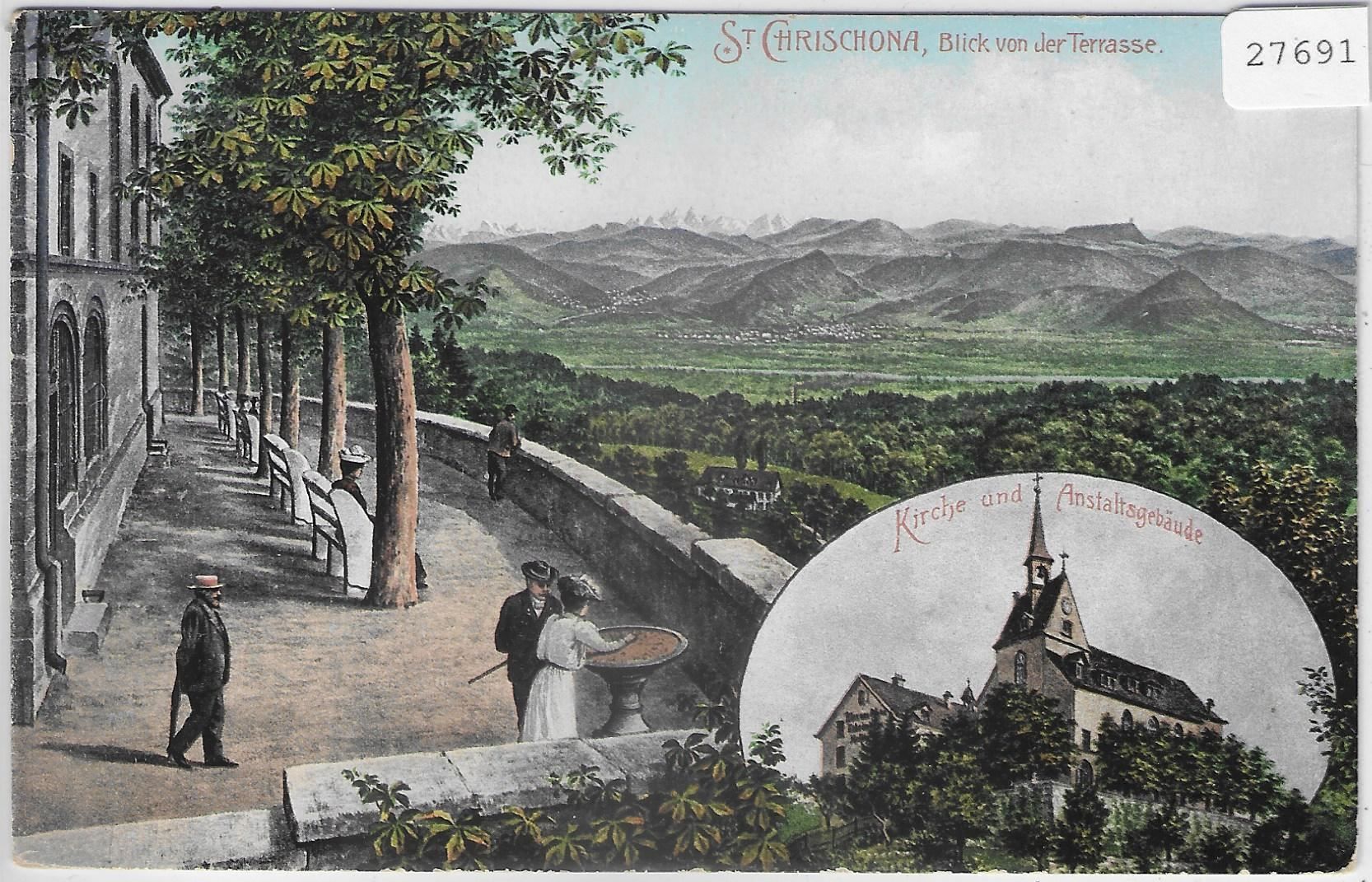 Cartoline postali: St. Chrischona - Blick von der Terrasse – Usato da Ettingen venduto da Kartenplanet