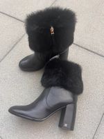 Escada Stiefeletten Leder Schwarz Grösse 37 Pelzbesatz NEU