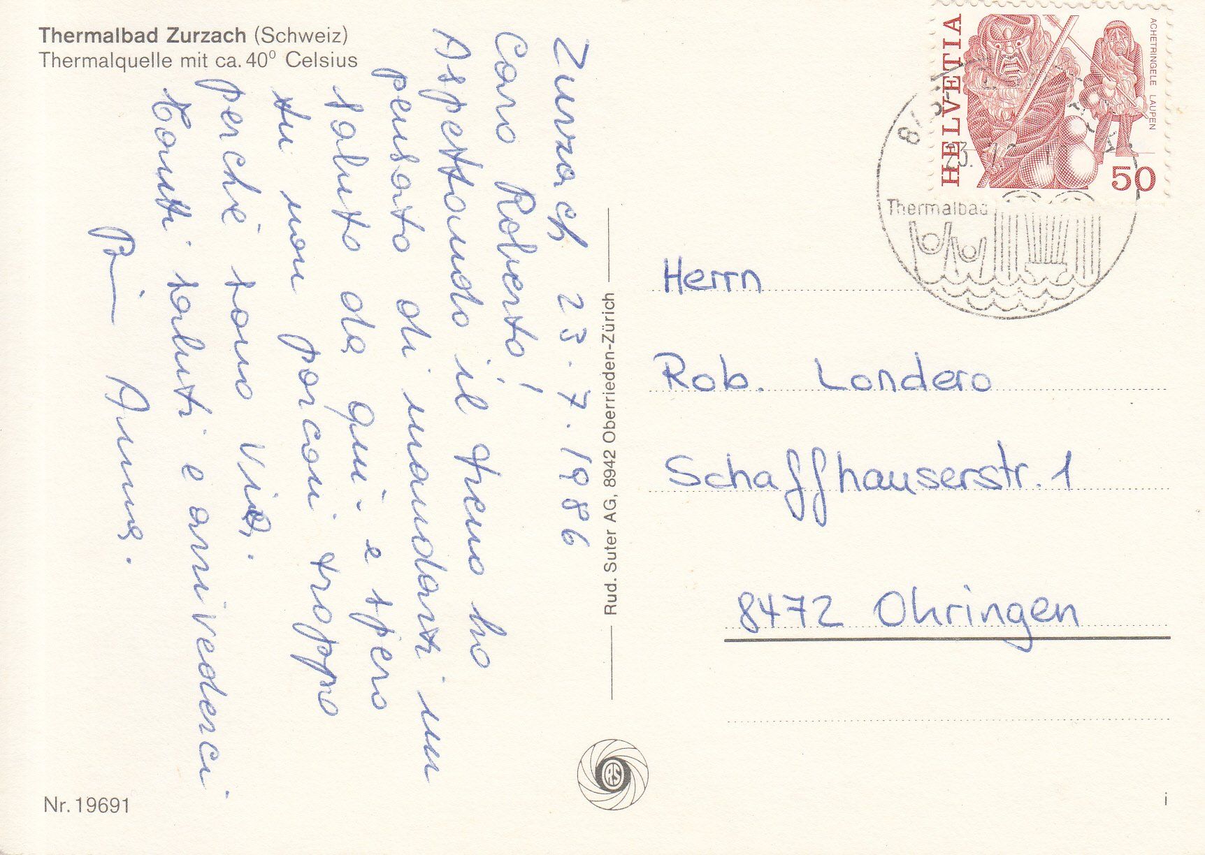 Cartoline postali: Zurzach 1986 – Usato da Bürglen TG venduto da StampGraf 1