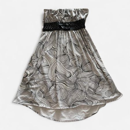 Black and White Strapless Dress with Belt