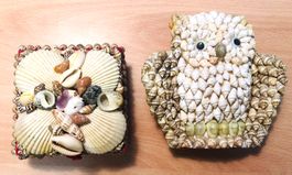 Hibou et boîte en coquillage/Muschel-Eule und Kasten