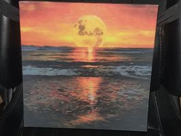 Mond über Meer, Leinwandbild, stimmungsvolle Deko, 30x30, 🤙