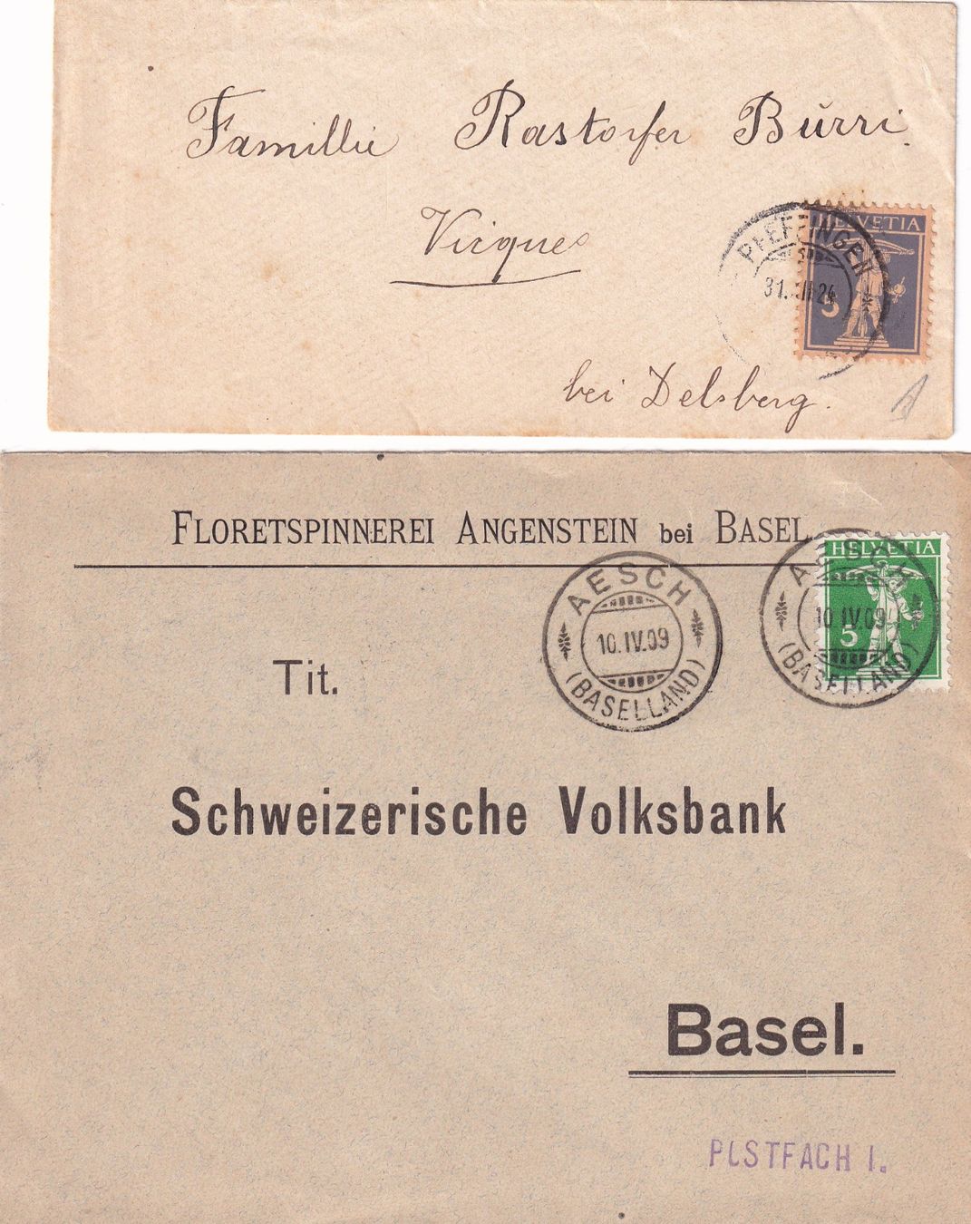Tous les timbres: Tellknabe auf Brief: 2 Umschläge – D'occasion à Birsfelden par chr_yq2g