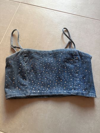 Jeans Crop Top mit Glitzer