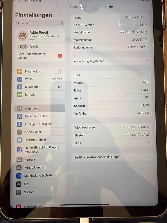 Apple Tablet PC: IPAD 10, 64GB wenig gebraucht – Usato da Stein am Rhein venduto da fabio8260