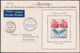 1938, W11 AARAU +Sonderpostflug BELLINZONA + mit Tageskarte!