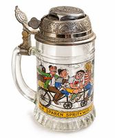 Vintage Bierkrug aus Glas mit Zinndeckel