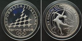 ITALIEN 5 Euro 2005 Eiskunstlauf OLYMPIA TURIN Silber PP
