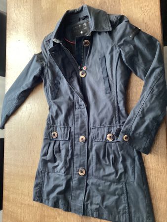 *SILVERTAG* lange JACKE/MANTEL GR.34 blau / Swiss Made 🇨🇭