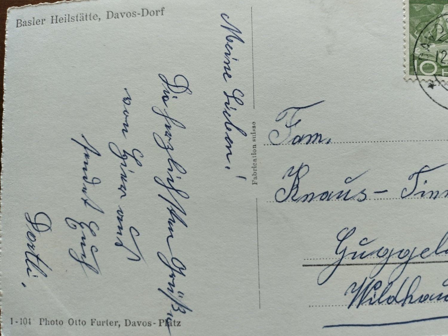 Cartoline postali: Alte Postkarte Basler Heilstätte Davos-Dorf, 1956 – Usato da Wildhaus venduto da Hukwildhaus 1
