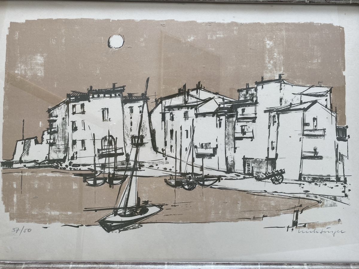 Grafica & Litografie: Lithographie, Ernst Luchsinger, Fischerdorf. – Usato da Biberist venduto da Momo33