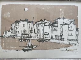 Lithographie, Ernst Luchsinger, Fischerdorf.
