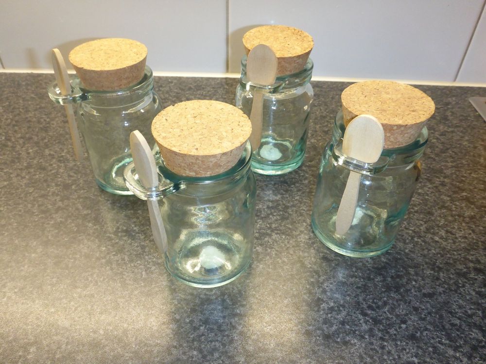 QUUPY 380ml Glas Mit Holzlöffel & Korkdeckel - Sechseckig & Nachfüllbar