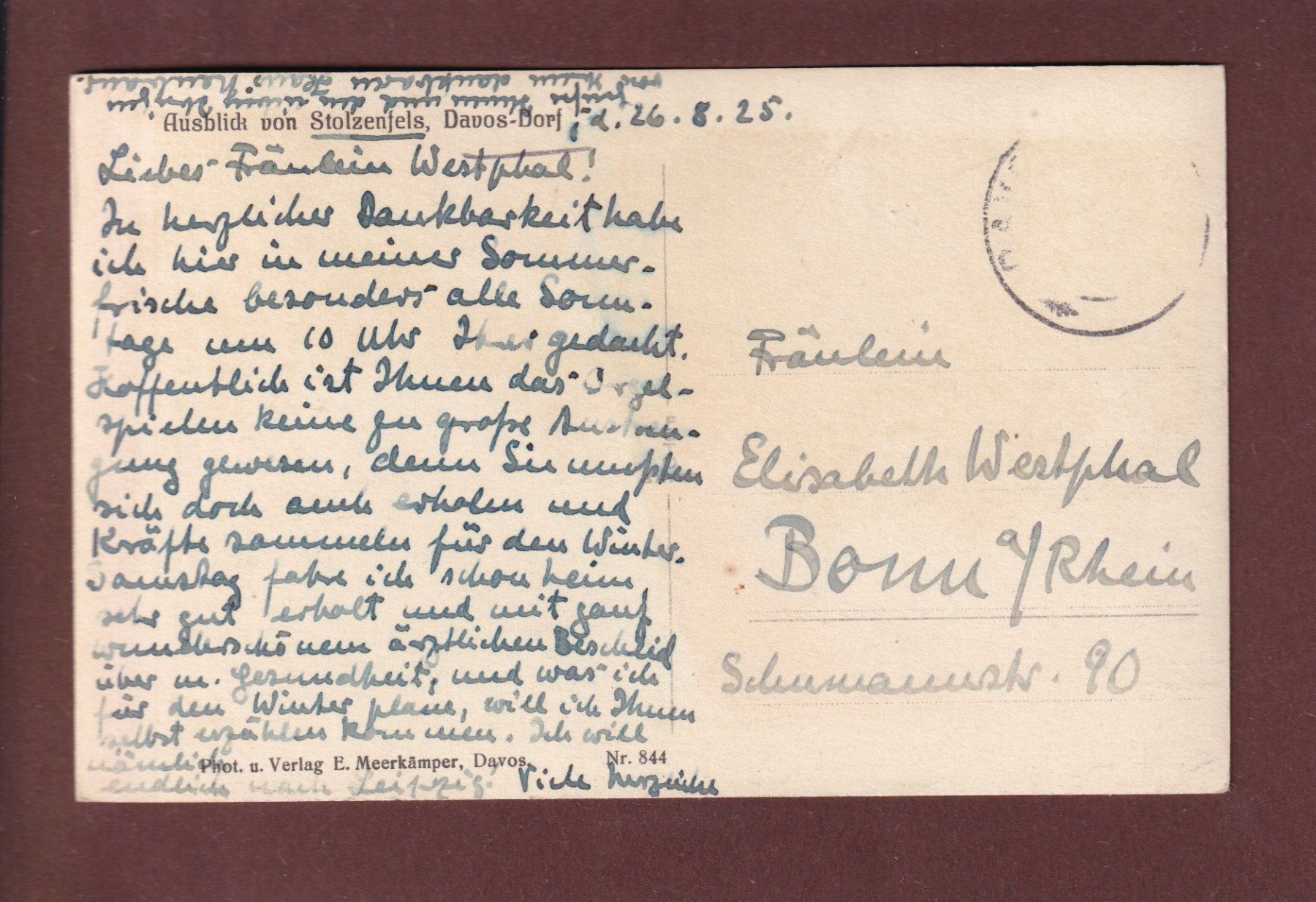 Cartoline postali: DAVOS-DORF - Ausblick von Stolzenfels - 1925 – Usato da Pully venduto da nicecards 1