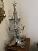 Weihnachtsbaum Kerzenständer Silber Metall Glas!