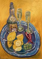 Acryl Stillleben, Zitrone, Flasche, Sommerdeko 49