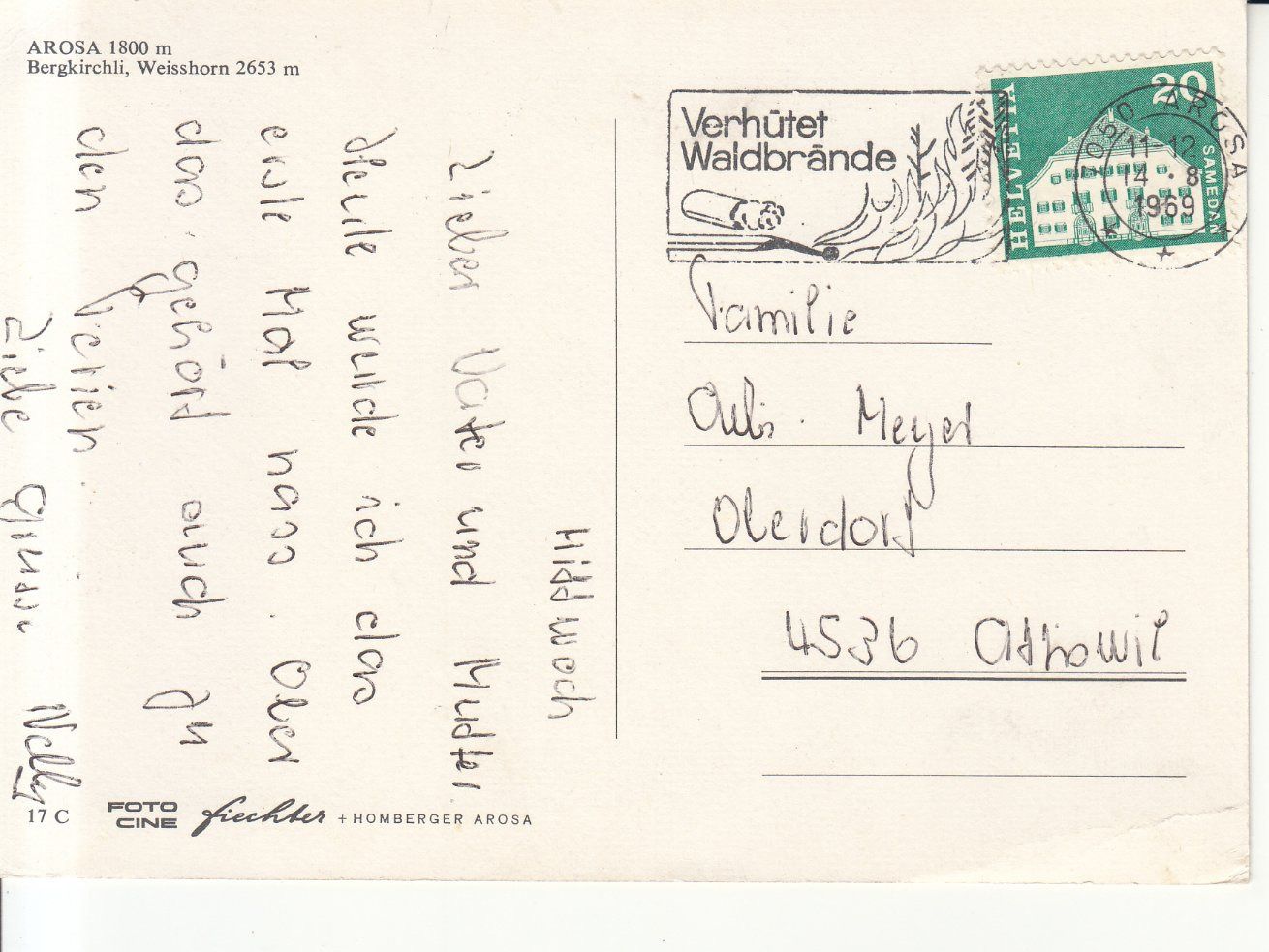 Cartoline postali: Arosa Bergkirchli 1969 – Usato da Bürglen TG venduto da StampGraf 1