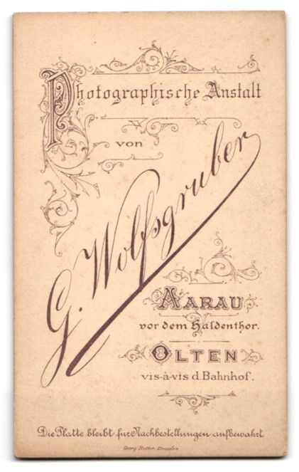 Fotografie & Manifesti: Fotografie G. Wolfsgruber, Aarau, CDV ei – Usato da Berlin venduto da bartko-reher 1