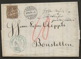 Brief Schweiz 1874  sitzende Helvetia Zürich Bonstetten