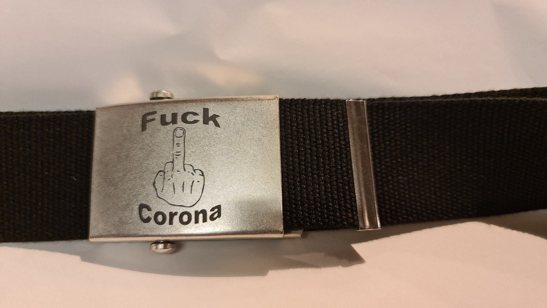 Cinture: Stoffgürtel mit Fuck Corona Logo – Nuovo e nell'imballaggio originale da Sins venduto da sagitarius58 1