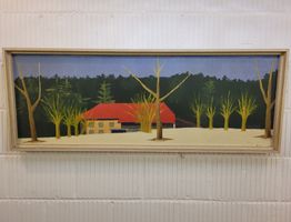 Heimat Landschaft Gemälde Ölbild auf Holzrahmen 112x42cm