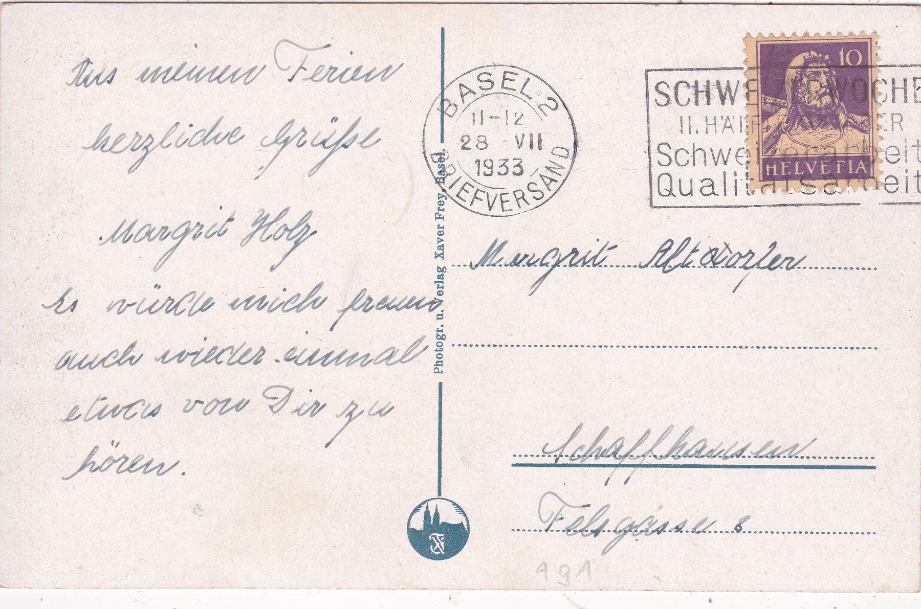 Cartoline postali: Basel Rathaus 1933 – Usato da Herisau venduto da Lisegrat2008 1