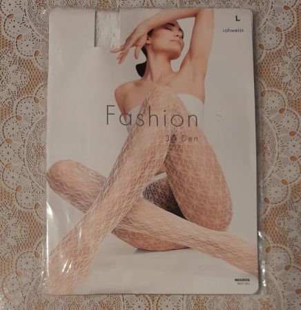 Migros Fashion Netz-Strumpfhose "Edelweiss" 30DEN Gr.L Weiss