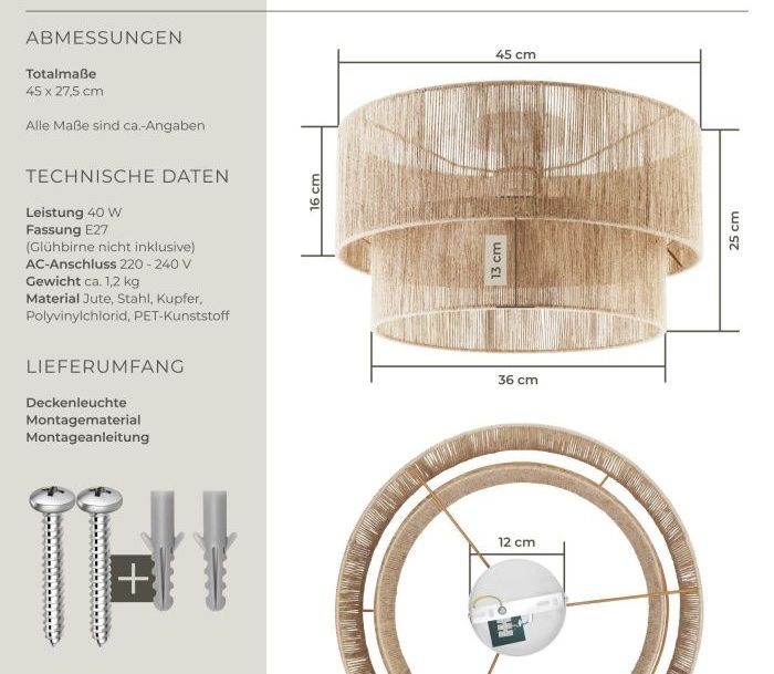 Kronleuchter & Deckenlampen: Deckenleuchte Lignea Lux aus Jute – Neu und originalverpackt aus Oberegg von MR-shop 3