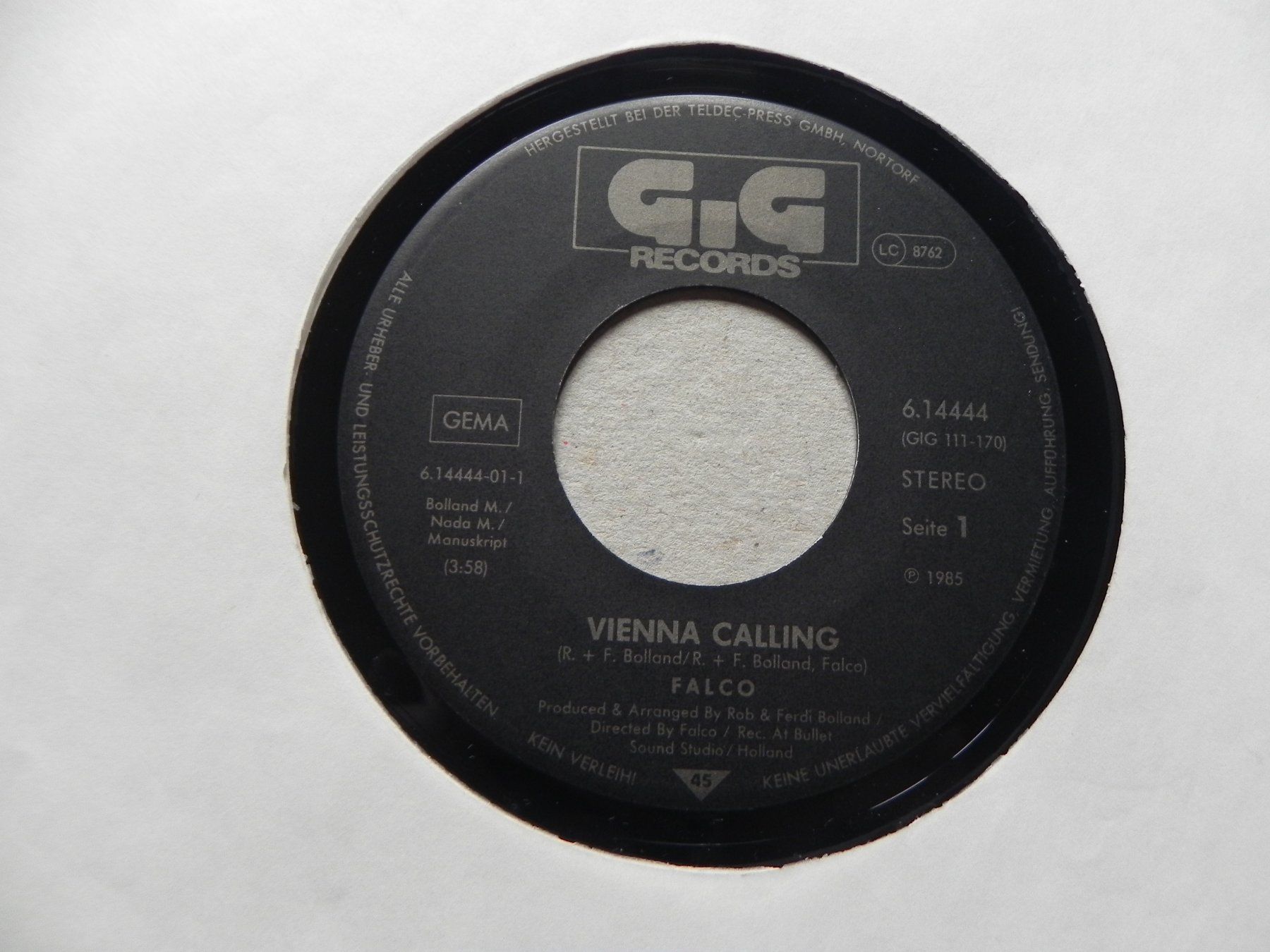 Schallplatten: Single Oestereich Pop Falco 1985 Vienna Calling / Tango ... – Gebraucht aus Siebnen von krimsie 2