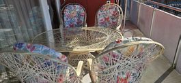Gartenmöbel Rattan 4 Stühle 1 Tisch Glasplatte mit Polstern