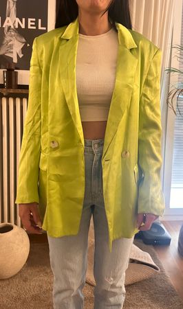 Bershka Satin-Blazer Neongrün/Lime – Gr. S